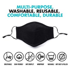 Face Nose Mask Unisex Washable Reusable Soft Double Layer Cotton & 12 Filters
