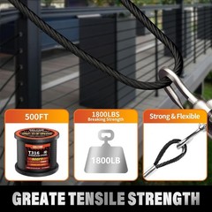 Black Stainless Steel Cable for Railing – 500FT 1/8″ T316 Wire Rope for Deck …