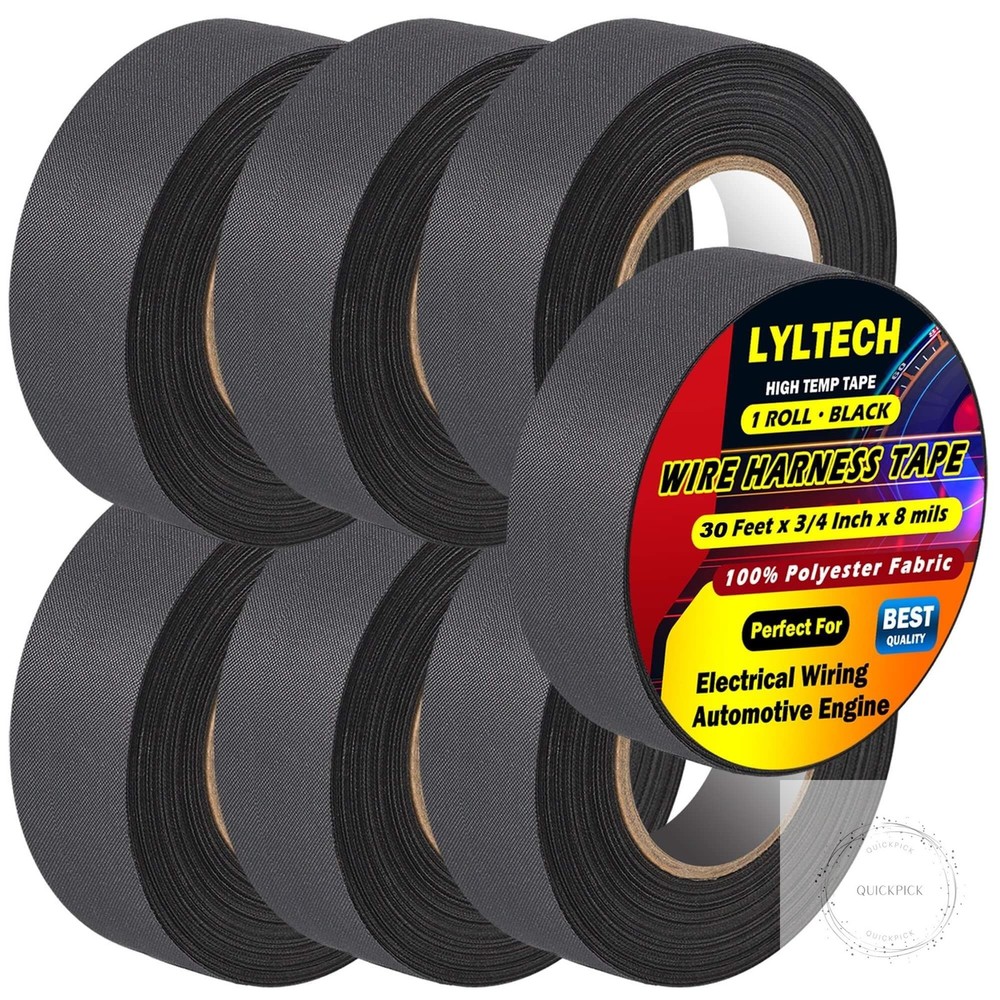 Wire Harness Tape 7 Rolls, Polyester Fabric,Flame Retardant,at 257℉ to -40℉, Wir