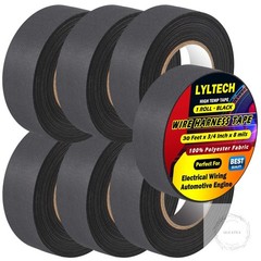 Wire Harness Tape 7 Rolls, Polyester Fabric,Flame Retardant,at 257℉ to -40℉, Wir