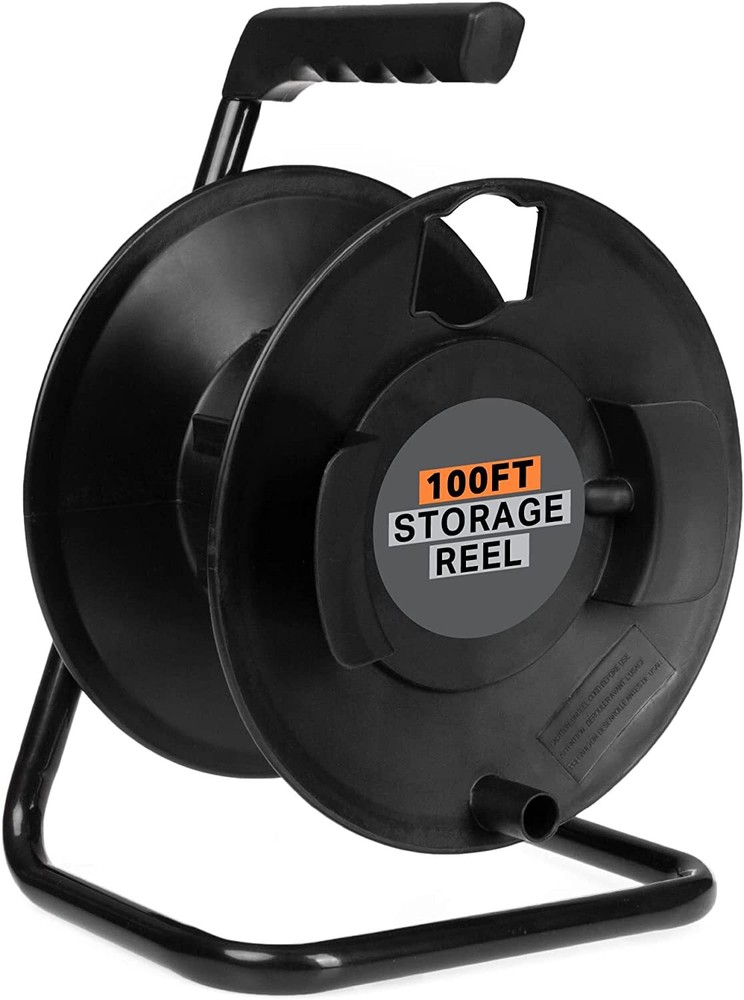 Extension Cord Storage Reel, Black – Portable Cable Reel with Metal Stand 100 Ft