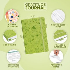 A5 Guided Gratitude Journal Spring Green Daily Reflection with Stickers 3 Months