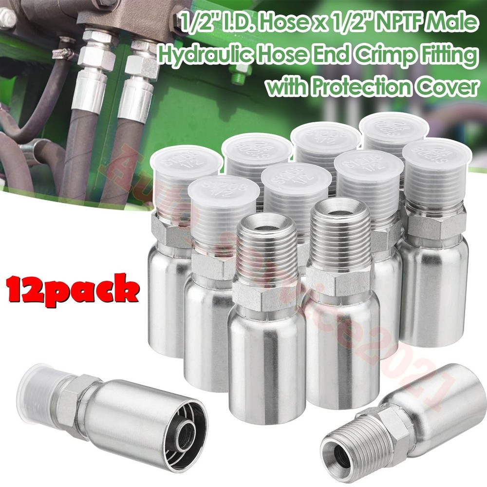Racewill 12 Pack 1/2″ Hydraulic Hose Fittings, 1/2″ I.D. Hose x 1/2″ NPTF Male