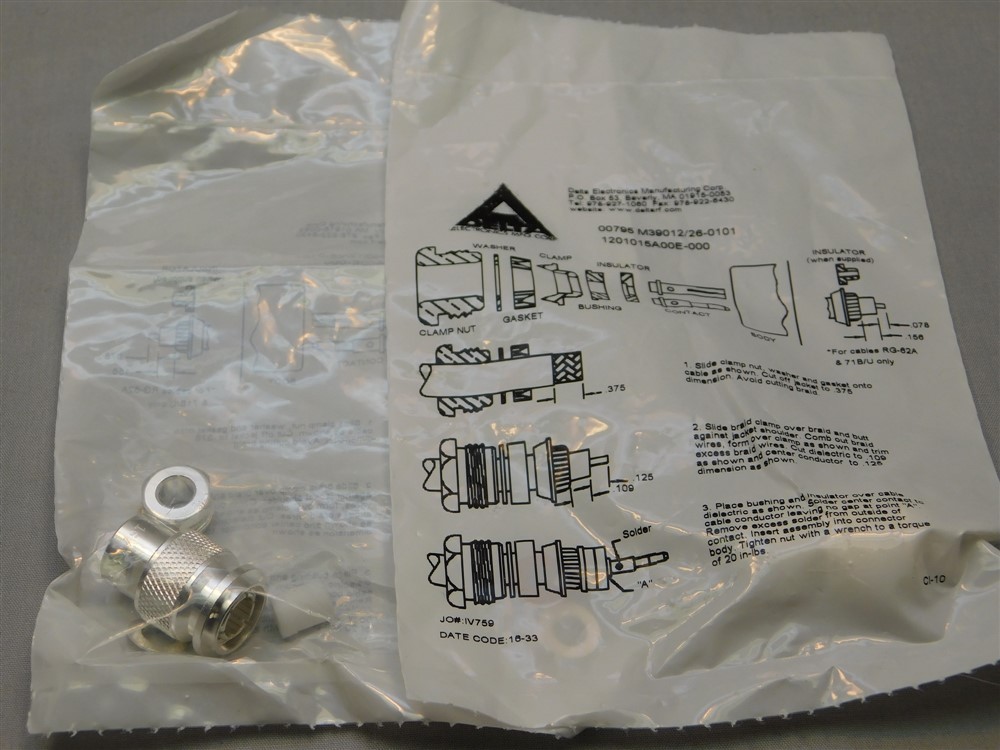 Mil-Spec Delta Electronics M39012/26-0101 TNC Straight Plug Silver Plated