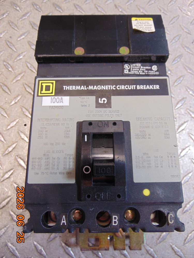 (1) Square D FA34100 I-Line Circuit Breaker 100A 480V 3P