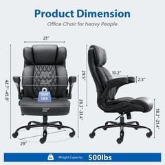 Heavy Duty Big and Tall Office Chair 500LBS Rubber Wheels for Home Office Black