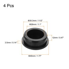 4 x T-Shaped Silicone Plugs 39.3mm 1-1/2″ Dia Snap in Plug Seal Round Black