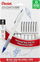 Pentel Floatune Skip Free Rollerball, 0.8mm Med point, Blue Ink, Pack of 8 pens