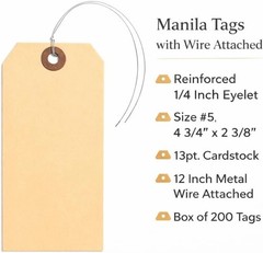 4 3/4″ x 2 3/8″ Manila Tags with Wire – Pack of 200