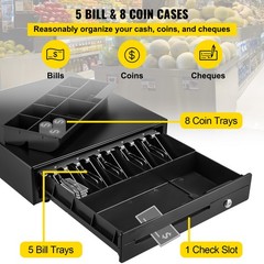 VEVOR Cash Drawer 16″ Cash Register POS System 5 Bill 8 Coin 3 Unlocking Ways