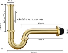 Brass P Trap, 1 1/4 Bathroom Basin Sink Waste Trap Drain Kit Brushed Gold