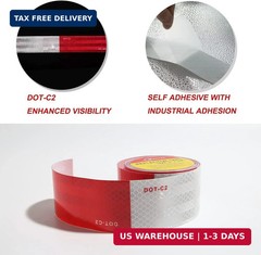 DOT-C2 Reflective Tape,Red White 2Inch X 30Feet Waterproof Conspicuity Safety Ta