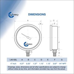 4″ Pressure Gauge, Stainless Steel Case, Liquid Filled, Lower Mnt 4000 PSI