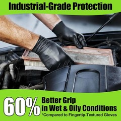TREEGO Black Nitrile Gloves 10 Mil Heavy Duty Rubber Gloves – Raised Diamond Tex