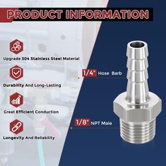 10 Pack Stainless Steel Hose Barb Fittings, 1/4 Hose Barb to 1/8 NPT Male