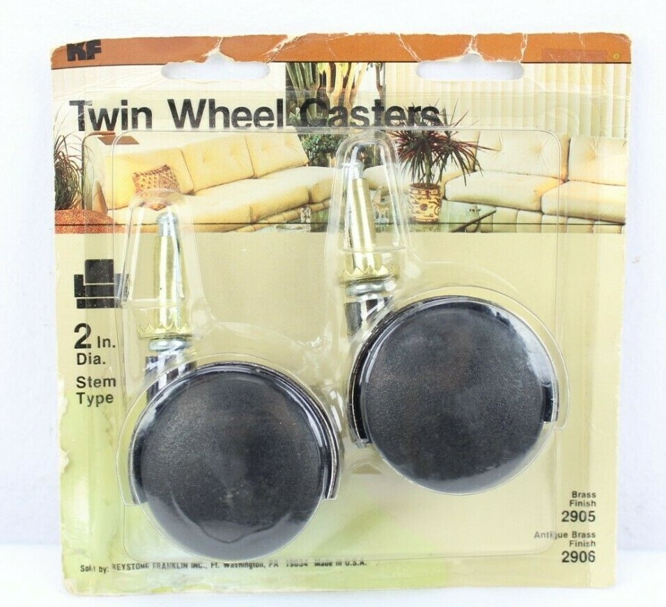 Lot of 2 Vintage Twin Wheel Casters 2″ Diameter Stem Type Keystone Franklin