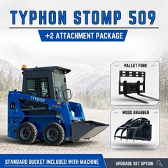 TYPHON STOMP 509 4WD Skid Steer Loader 1.4 Ton Kubota EPA w 2 Attachment Option