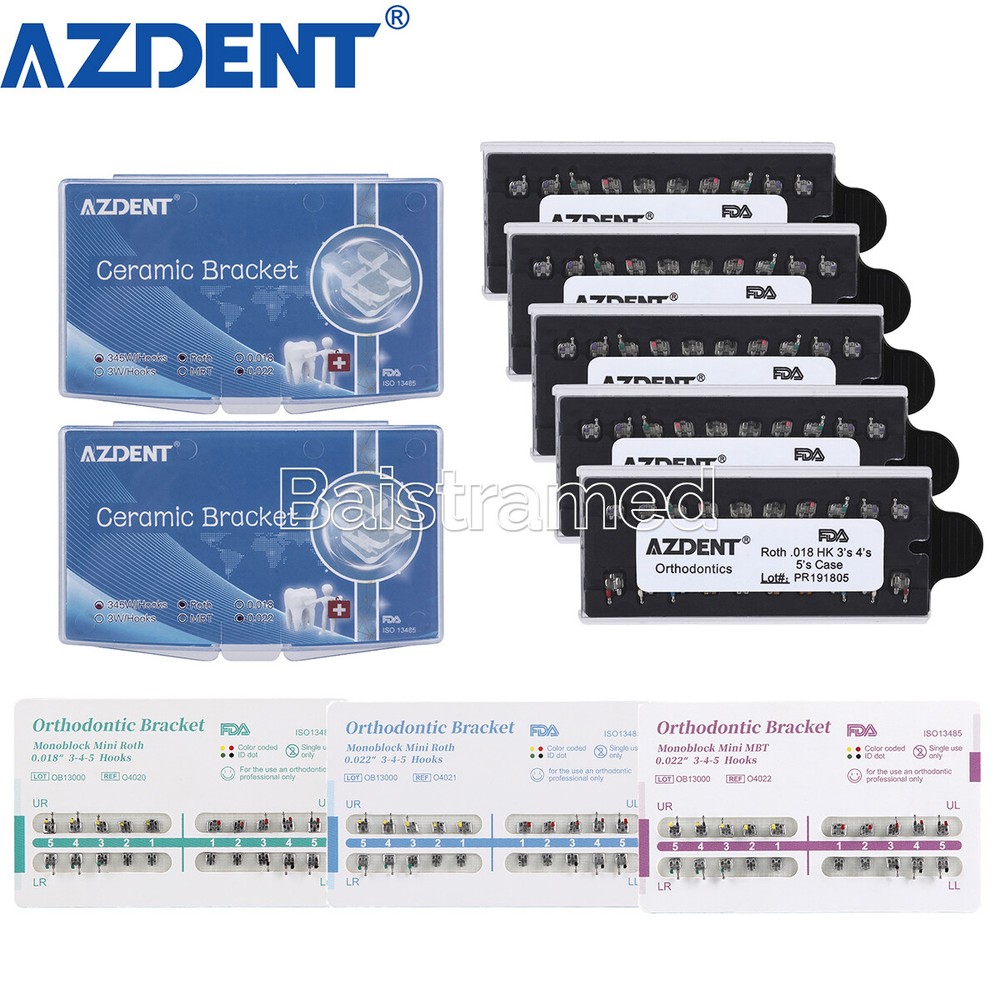 AZDENT Dental Orthodontic MIM Monoblock Brackets Braces Mini Roth/MBT Hooks 345