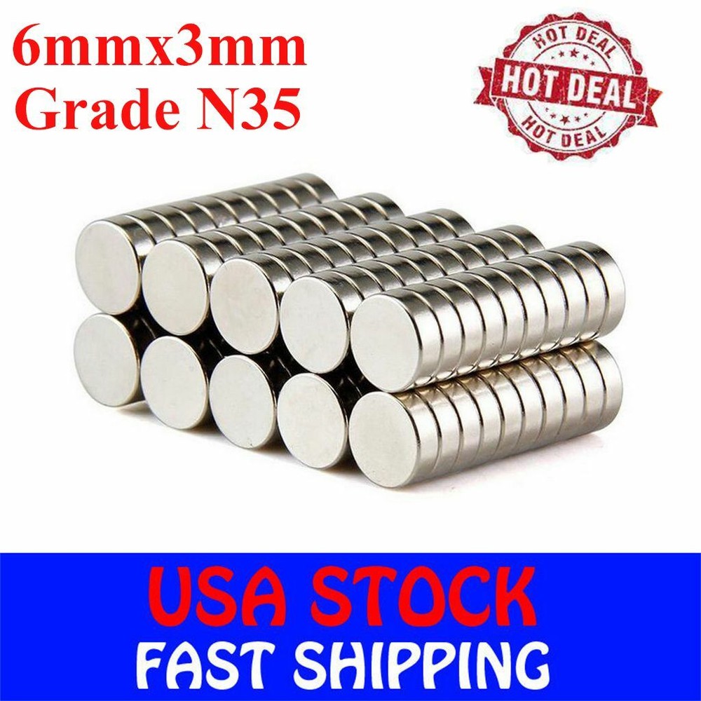 100 50 PC Strong N35 Round Disc Neodymium Mini Fridge Magnets Rare Earth 6mm*3mm