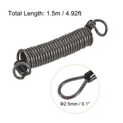 Security Steel Cable 2.5mmx1.5m Coated Spring Rope w Loop Black