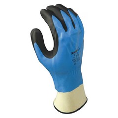 Showa Coated Gloves, Nitrile, Sandy, Full, Not Rated Abrasion Level, Blue, 7 1
