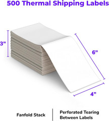 Direct Thermal Shipping Labels – Pack of 500 4X6 Thermal Labels Fanfold – Perfor