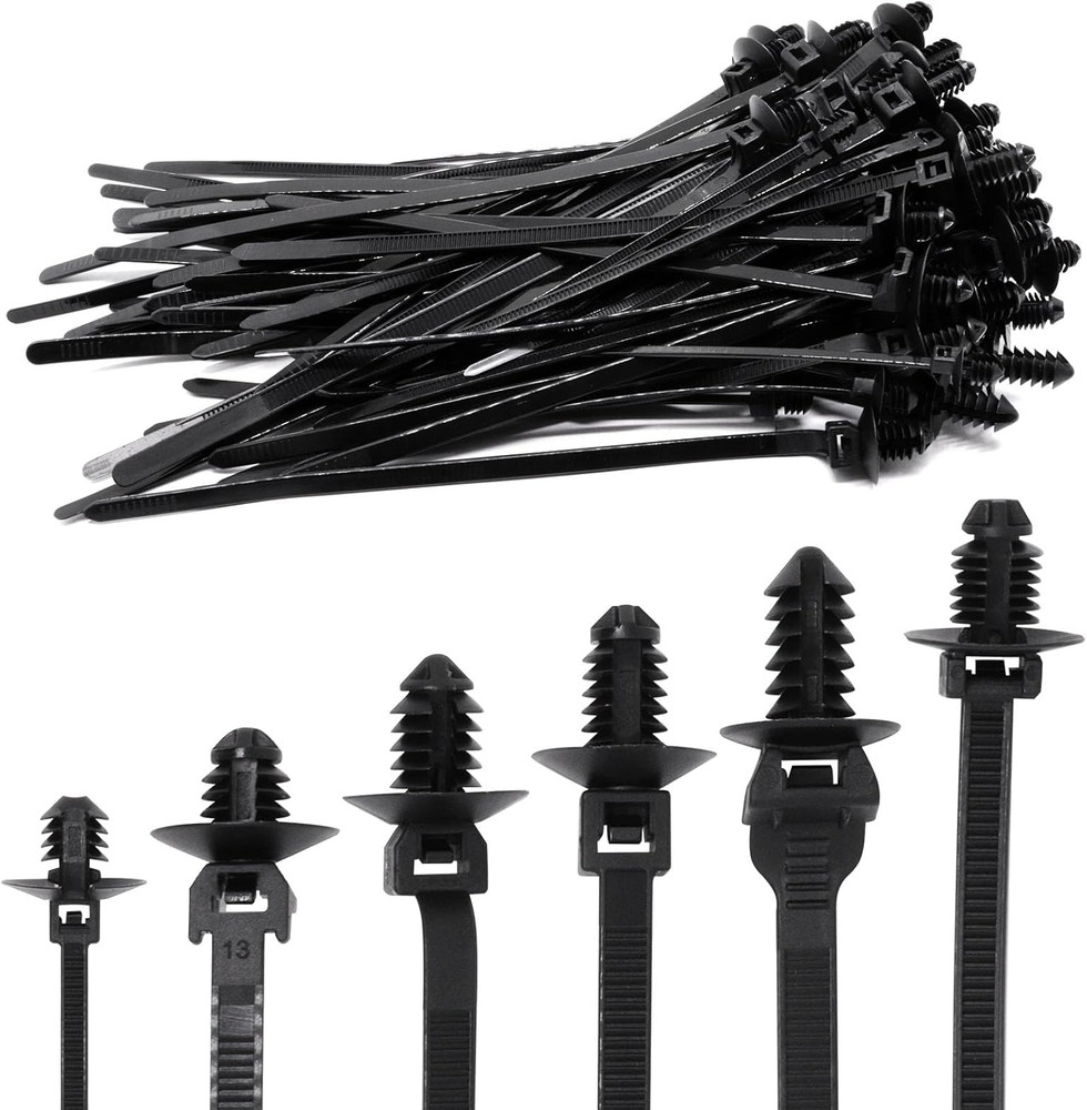 60 PCS Push Mount Zip Ties, Nylon Car Mount Wire Tie Snap in Cable Zip Ties