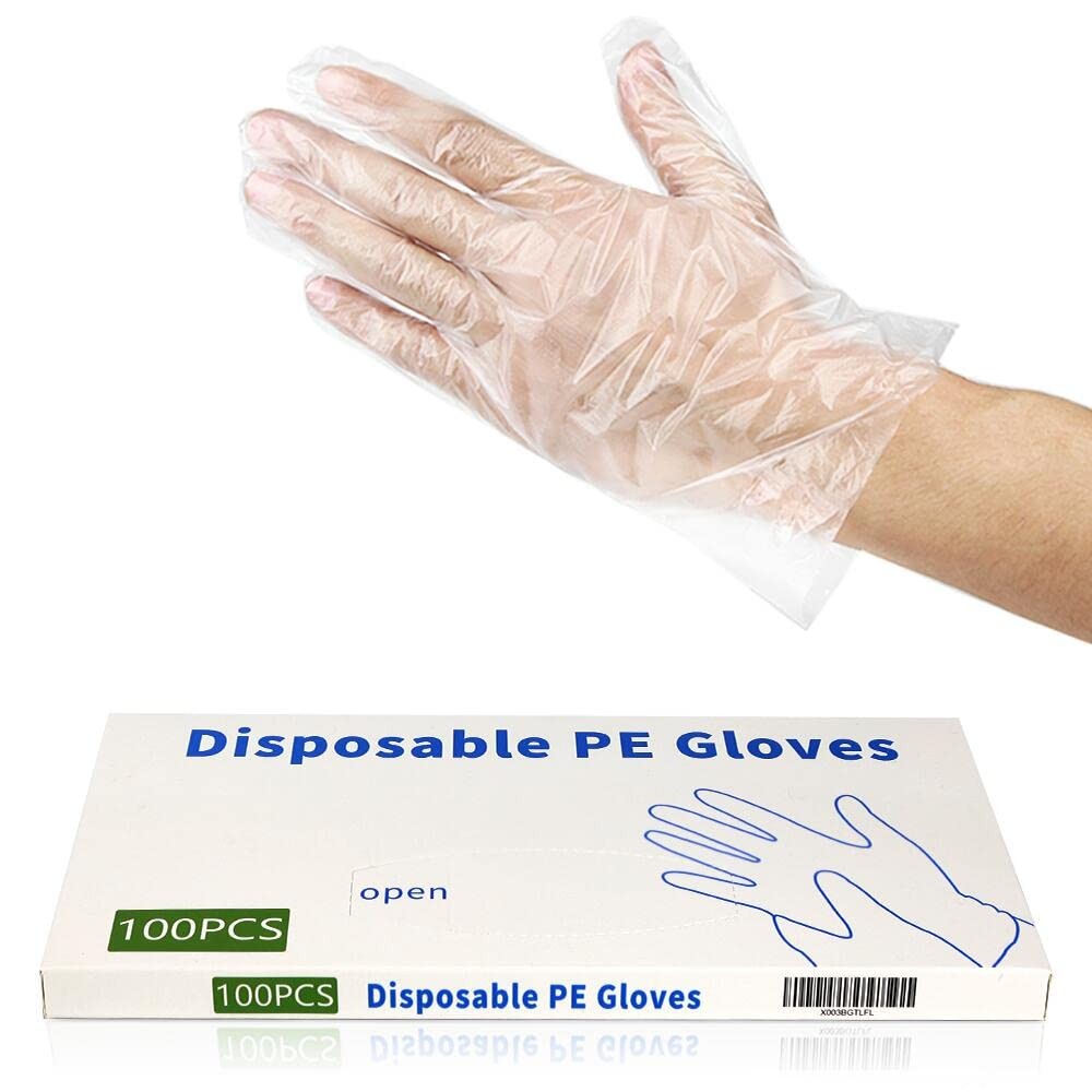 100 Pcs Plastic Gloves Disposable Hair Dye Gloves Clear Food Handler Gloves