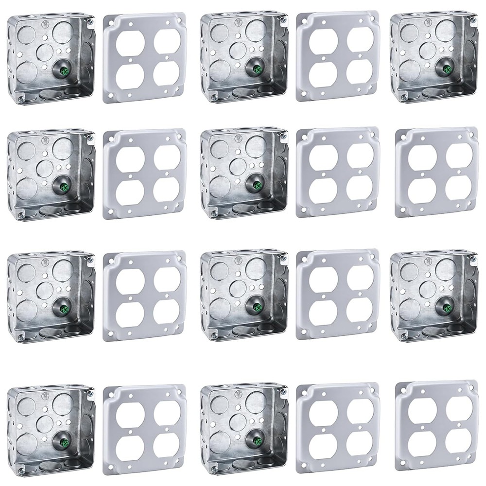 Patioer 4″x4″ Metal Electrical Box with Cover Double Duplex 1-1/2” Deep, 10 Set