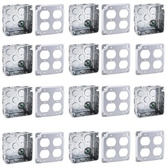 Patioer 4″x4″ Metal Electrical Box with Cover Double Duplex 1-1/2” Deep, 10 Set