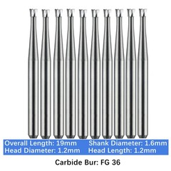 10-100pcs FG 36 Dental Carbide Burs Friction Grip Inverted Cone Burs High Speed