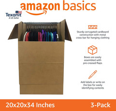 Sturdy Wardrobe Moving Boxes with Hanger Bar for Packing Clothes, Easy to Assemb