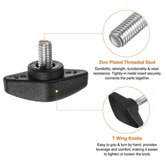 4pcs M6 x 10mm Male Thread Tee Wing Knobs Thumb Screw Clamping Knobs Grip Black