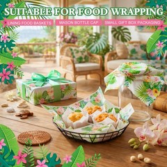 100 Sheets Hawaiian Tropical Palm Leaves Wax Paper Summer Floral Food Wrap BBQ