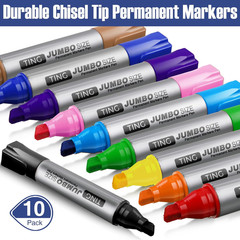 Fuutreo 10 Pack Jumbo Permanent Markers Bulk Large Chisel Tip Permanent Markers