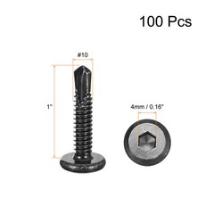 100pcs Hex Socket Self Tapping Screws #10 x 1″ Stainless Steel Flat Head Black