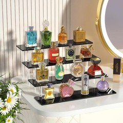 4 Tier Acrylic Display Risers, Black Perfume Organizer Stand, Large