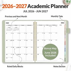 Elegant 2026-2027 Planner – 9×11.2 Leather, Extra Pages & Colorful Tabs