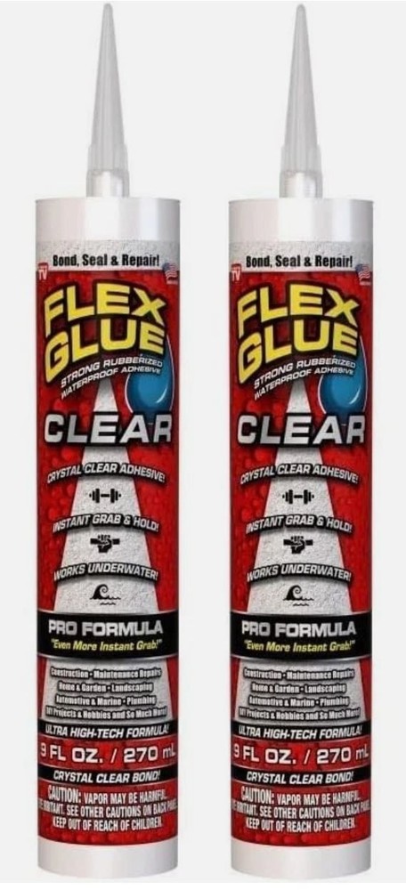 Flex Glue Clear Strong Waterproof Adhesive 9oz Cartridge 2 Pack NEW