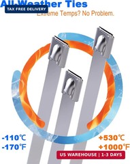 Metal Zip Ties (100PCS 11.8 Inch), 304 Stainless Steel, Heavy Duty Self-locking