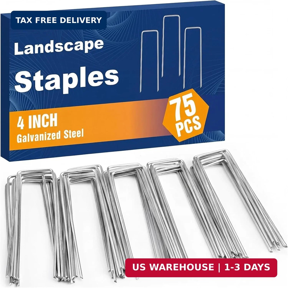 Whonline 75 Pack Landscape Staples 4 Inch, Galvanized Garden Stakes U-Shaped SOD
