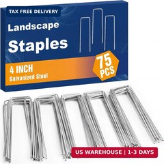 Whonline 75 Pack Landscape Staples 4 Inch, Galvanized Garden Stakes U-Shaped SOD