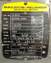 Baldor-Reliance CL3515 Industrial Motor 2HP 115/230VAC 3450RPM(R105)