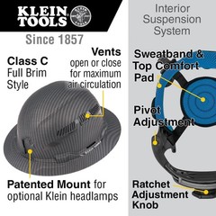Klein Tools 60626 Vented Full Brim KARBN Hard Hat Type 1 Class C 4-Point