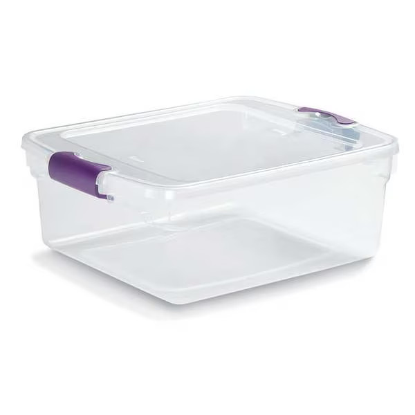 Stackable Storage Tote W/ Lid, 3.9 gal, 16-1/4 in L x 13 in W x 6-1/8 in H,