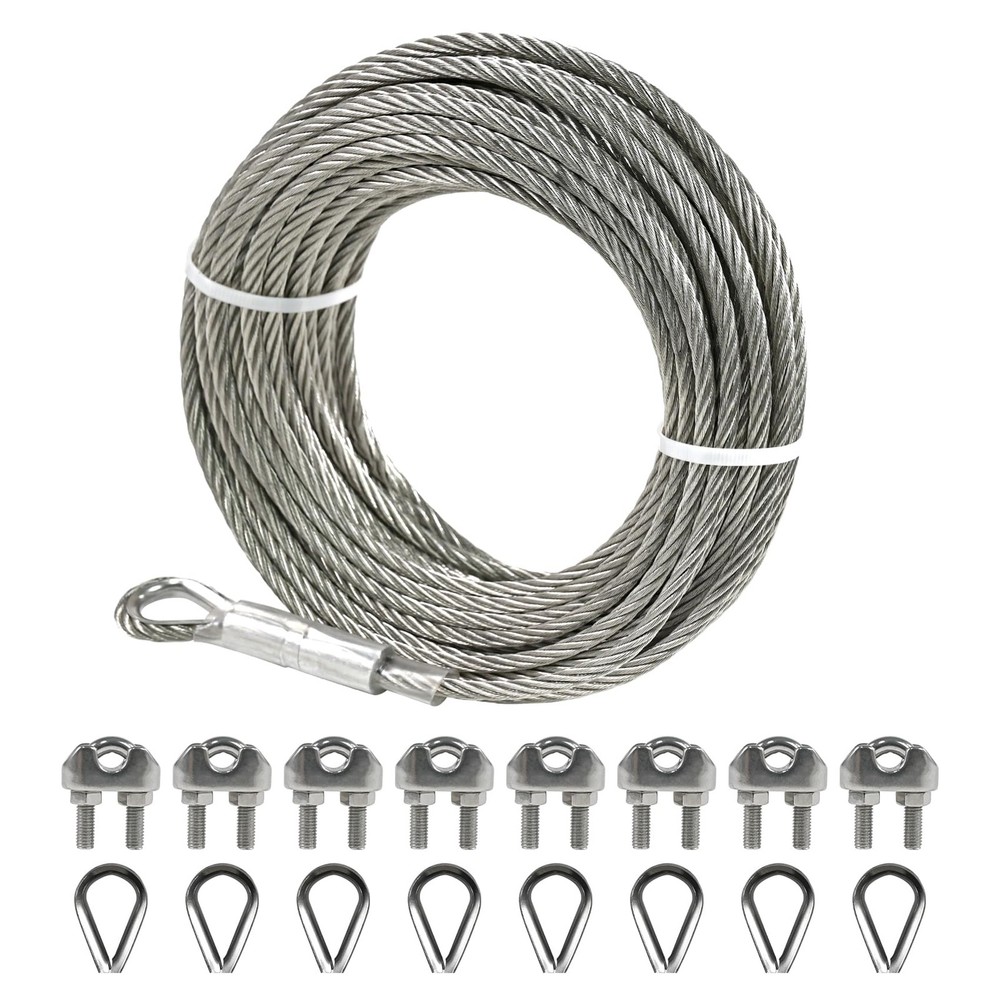 1/4″ Stainless Steel Cable, 25FT Wire Rope with Clamps and Thimble, 7X19 Strands