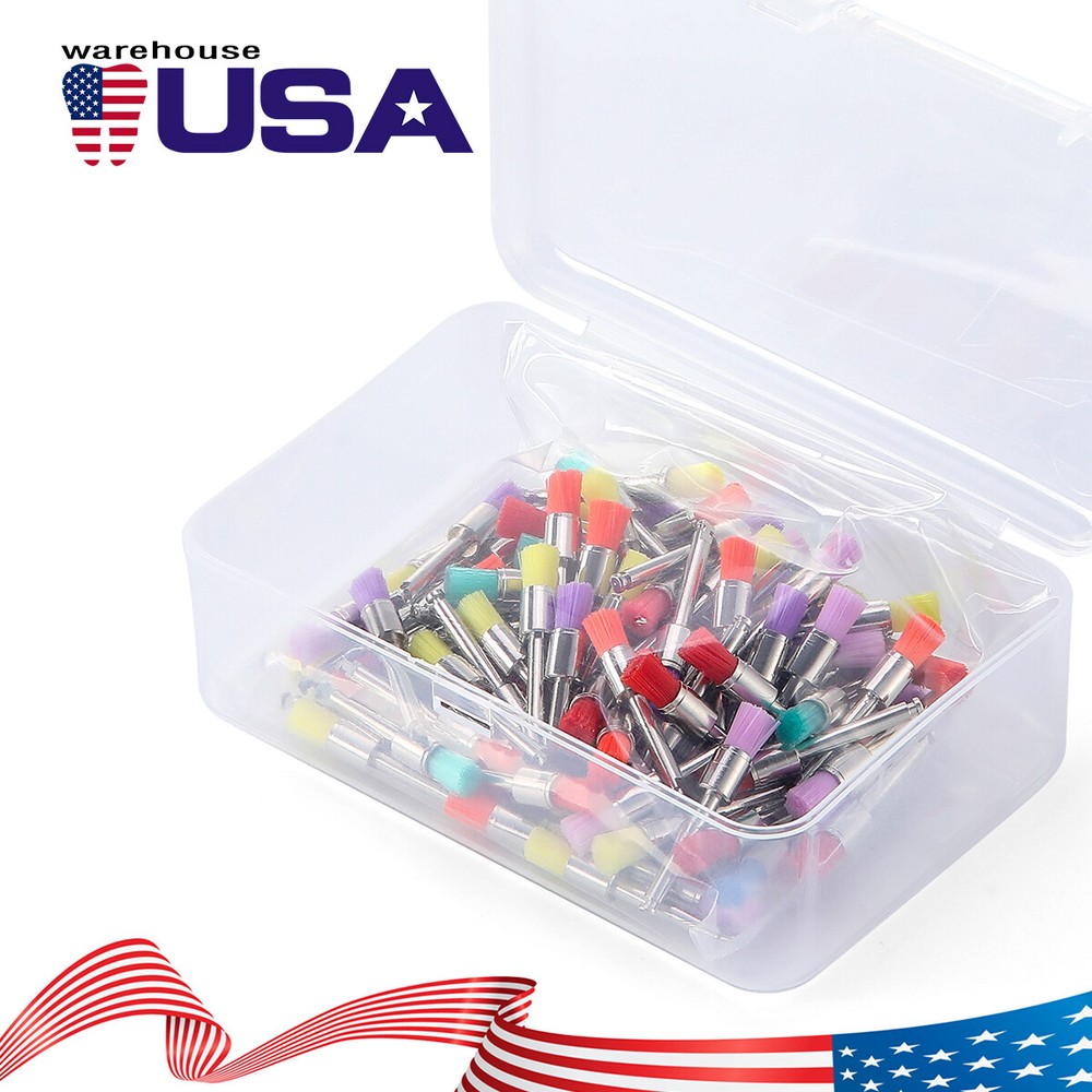 100pcs Dental Nylon Prophy Polishing Brush Latch Flat Bowl Polisher Mixed Color