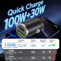 100W Fast Car Charger Adapter,Dual USB C PD & QC3.0 Port for iPhone 15/14/13