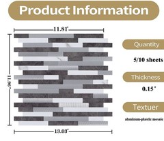 Ymmxge 10-Sheet Peel And Stick Backsplash Tilediy Marble Stone Metal Pvc Mixed