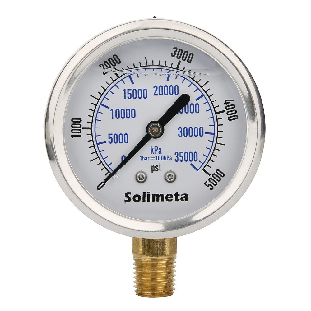 2-1/2″ Dial Size, Oil Filled Hydraulic Pressure Gauge, 0-5000psi/kpa, 304 Sta…